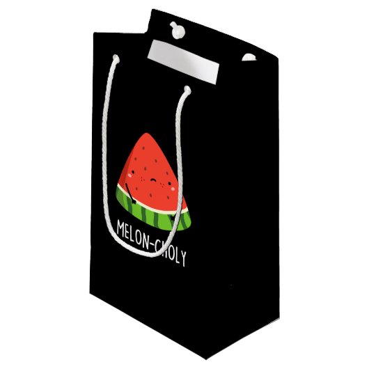 Petit Sac Cadeau Melon-choly Funny Sad Watermelon Pun Dark BG (Devant Angle)