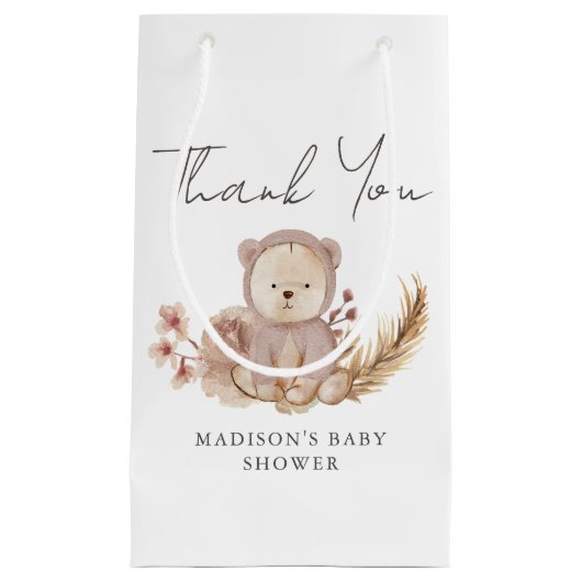 Petit Sac Cadeau Merci Boho Botanique Sweet Bear Baby shower (Devant)