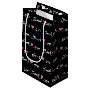 Petit Sac Cadeau Merci Coeurs roses Sur Noir