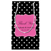 Petit Sac Cadeau Merci de Mariage blanc noir, rose chaud (Devant)