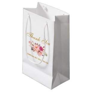 Petit Sac Cadeau Merci floral d'or de rose élégant d'aquarelle