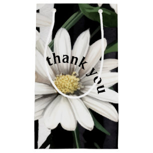 Petit Sac Cadeau Merci marguerite noir et blanc personnalisé