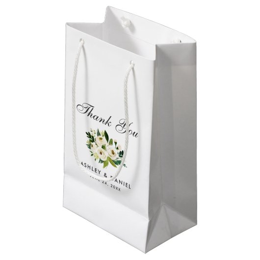 Petit Sac Cadeau Merci Mariage vert blanc aquarelle (Devant Angle)