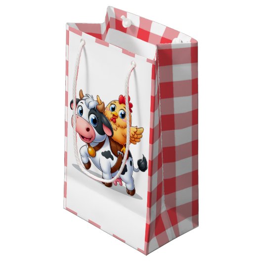 Petit Sac Cadeau mignon vache/poulet caricature (Devant Angle)