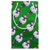 Petit Sac Cadeau Mignonne mouton à Santa Chapeau sur vert (Dos)