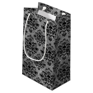 Petit Sac Cadeau Mini gris fascinant de noir de motif de damassé d