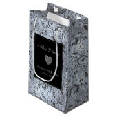 Petit Sac Cadeau Modèle de Damas florale gris (Devant Angle)