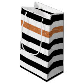 Petit Sac Cadeau Moderne Black Stripes FAUX Orange Glitz et nom (Dos Angle)