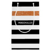 Petit Sac Cadeau Moderne Black Stripes FAUX Orange Glitz et nom (Devant)