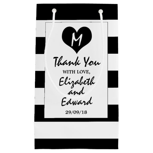 Petit Sac Cadeau Moderne Chic Mariage noir et blanc (Devant)