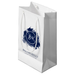 Petit Sac Cadeau Moderne Chic Monogramme Marine & Blanc QR Code Ent