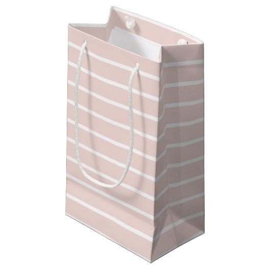 Petit Sac Cadeau Moderne rose et blanc rayures élégant chic (Devant Angle)