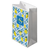 Petit Sac Cadeau Monogram Blue Tile French Country Lemon Pattern  (Devant Angle)