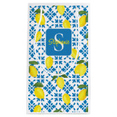 Petit Sac Cadeau Monogram Blue Tile French Country Lemon Pattern  (Devant)
