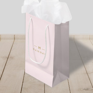 Petit Sac Cadeau Monogram Blush Pink Elegant Gold Minimalist
