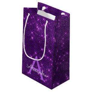 Petit Sac Cadeau Monogramme à étincelles violettes - Ajoutez Votre 