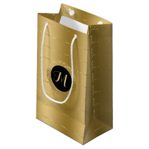 Petit Sac Cadeau monogramme brillant à bandes faux or