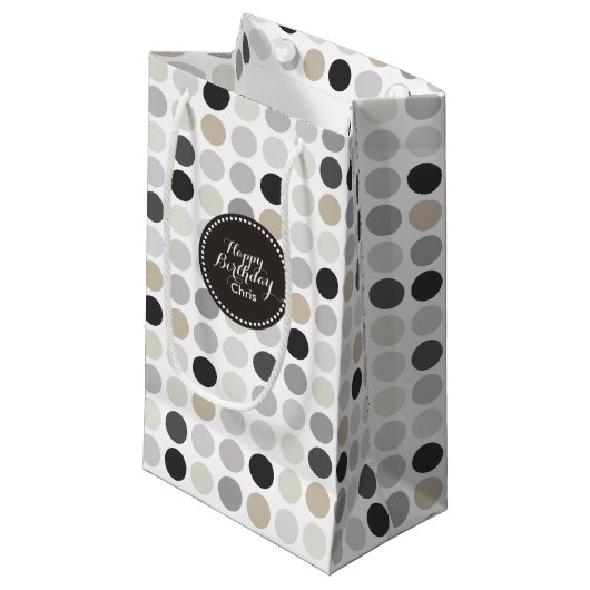 Petit Sac Cadeau monogramme de motif noir pois (Devant Angle)