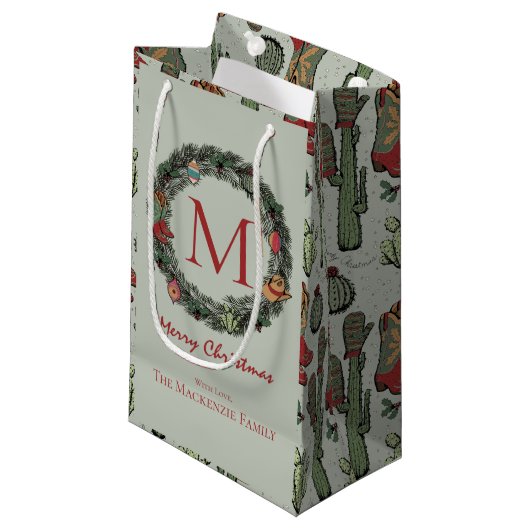 Petit Sac Cadeau Monogramme de Noël du pays (Devant Angle)
