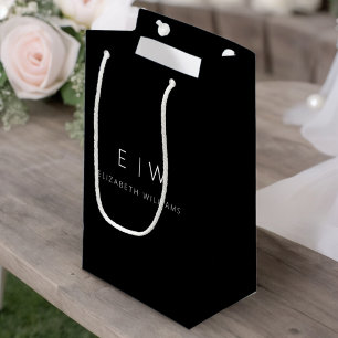 Petit Sac Cadeau Monogramme de nom minimaliste moderne noir blanc