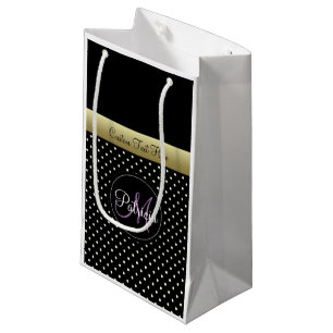 Petit Sac Cadeau Monogramme de texte minimaliste points noirs et bl