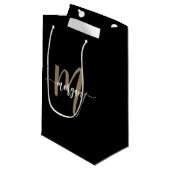 Petit Sac Cadeau Monogramme Design moderne Black Gold (Devant Angle)