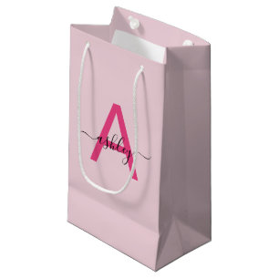 Petit Sac Cadeau Monogramme élégant rose chaud moderne