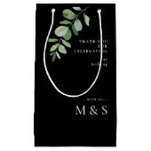 Petit Sac Cadeau Monogramme Eucalyptus Merci Mariage noir (Devant)