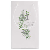 Petit Sac Cadeau Monogramme Eucalyptus rose pâle Mariage Bienvenue (Dos)