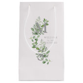 Petit Sac Cadeau Monogramme Eucalyptus rose pâle Mariage Bienvenue (Devant)