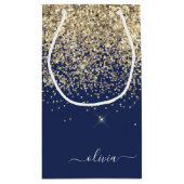 Petit Sac Cadeau Monogramme Féminin Nom Script Paillettes Bleu Mari (Dos)