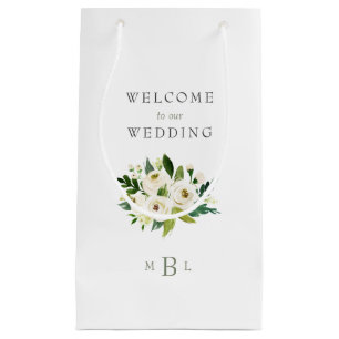 Petit Sac Cadeau Monogramme floral blanc Élégant Mariage blanc