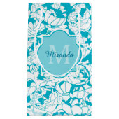 Petit Sac Cadeau Monogramme Floral Turquoise Moderne Avec Nom (Devant)