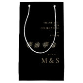 Petit Sac Cadeau Monogramme Foliage Mariage Noir Bienvenue (Devant)