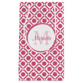 Petit Sac Cadeau Monogramme géométrique moderne rose et blanc avec (Devant)