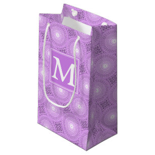 Petit Sac Cadeau Monogramme lilas cercles pourpres motif