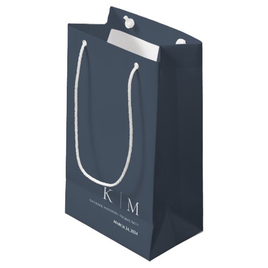 Petit Sac Cadeau Monogramme-Mariage bleu et blanc- (Devant Angle)
