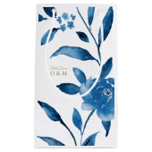 Petit Sac Cadeau Monogramme Mariage floral bleu (Devant)