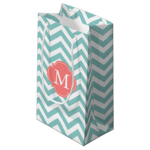 Petit Sac Cadeau Monogramme Motif de la Monnaie et du Corail Zigzag