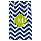 Petit Sac Cadeau Monogramme Motif de Zigzag bleu et vert (Dos)