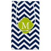 Petit Sac Cadeau Monogramme Motif de Zigzag bleu et vert (Devant)