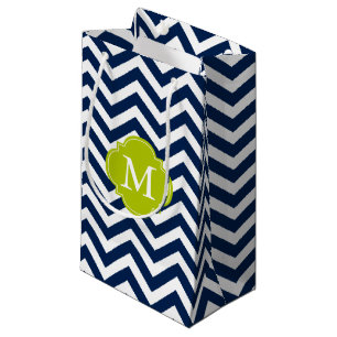 Petit Sac Cadeau Monogramme Motif de Zigzag bleu et vert