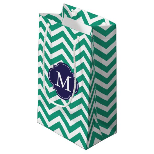 Petit Sac Cadeau Monogramme Motif Emerald et Blue Zigzag (Devant Angle)