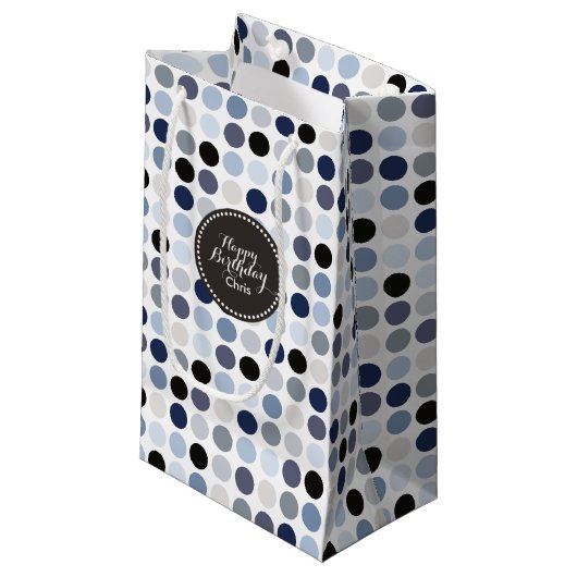 Petit Sac Cadeau monogramme motif pois bleu moderne (Devant Angle)