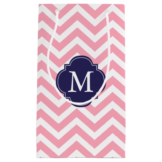 Petit Sac Cadeau Monogramme Motif rose et bleu Zigzag (Devant)