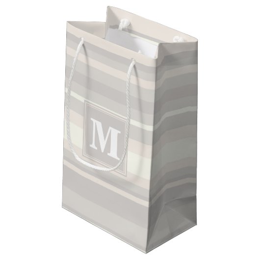 Petit Sac Cadeau Monogramme rayures beiges (Dos Angle)