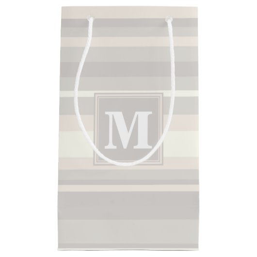 Petit Sac Cadeau Monogramme rayures beiges (Devant)