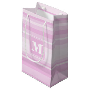 Petit Sac Cadeau Monogramme rayures rose bébé