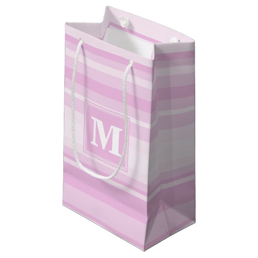 Petit Sac Cadeau Monogramme rayures rose bébé (Devant Angle)
