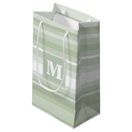 Petit Sac Cadeau Monogramme rayures vert pâle (Devant Angle)